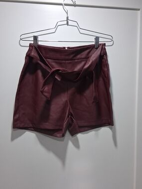 HAVE Faux Leather Tie-Waist Shorts - Burgundy M